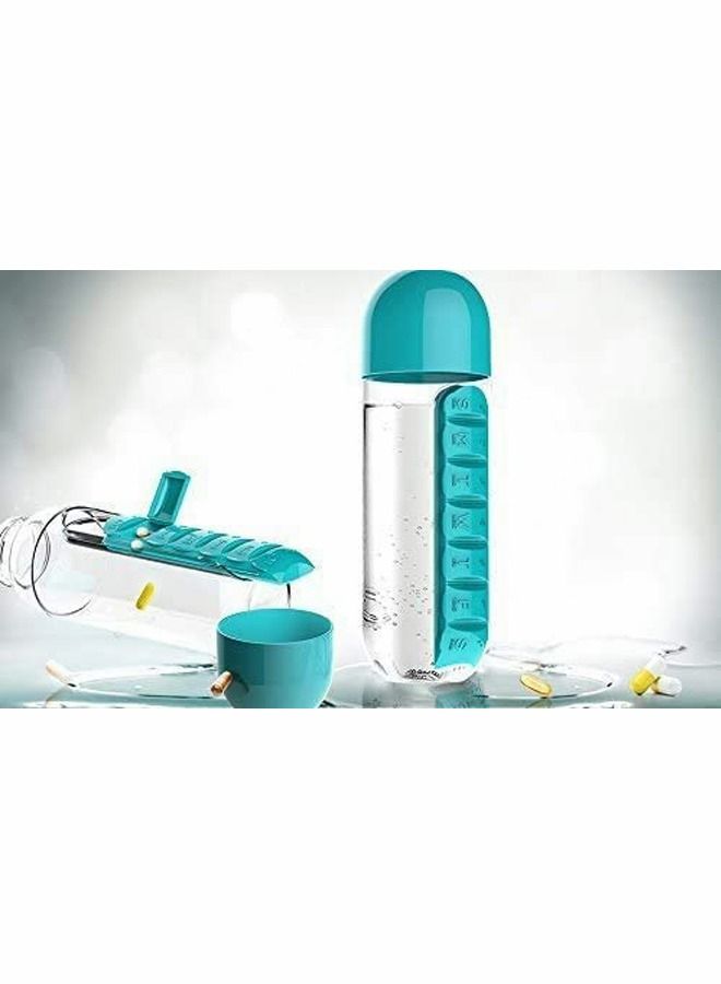 SYOSI Pill Box 2 IN 1 Sport Water Bottle Travel Bottle 600ml Large Capacity with Built-in Daily Pill Box Organizer for Camping Hiking Cycling-7 day pill box organiser - Image 5