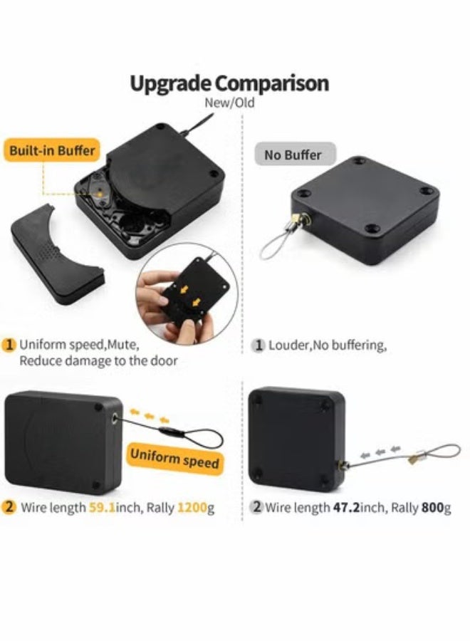 Bluejw Door Closer, Punch-Free Automatic Sensor Closer Plus, Forceful Punch Free Built in Buffer, for Family Doors, Wardrobe, Window, 1200g 4.9FT (1 Pack Black) - Image 3