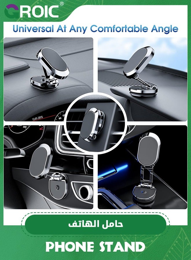 GROIC Black Alloy Folding Magnetic Car Phone Holder,360° Rotation Magnetic Cell Phone Holder for Car [Super Strong Magnet] Bracket Magnetic Dashboard Phone Car Mount for All Smartphone  - Image 2