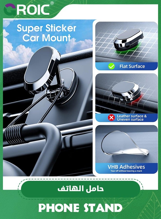 GROIC Black Alloy Folding Magnetic Car Phone Holder,360° Rotation Magnetic Cell Phone Holder for Car [Super Strong Magnet] Bracket Magnetic Dashboard Phone Car Mount for All Smartphone  - Image 4