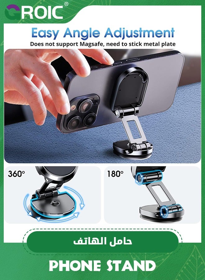 GROIC Black Alloy Folding Magnetic Car Phone Holder,360° Rotation Magnetic Cell Phone Holder for Car [Super Strong Magnet] Bracket Magnetic Dashboard Phone Car Mount for All Smartphone  - Image 5