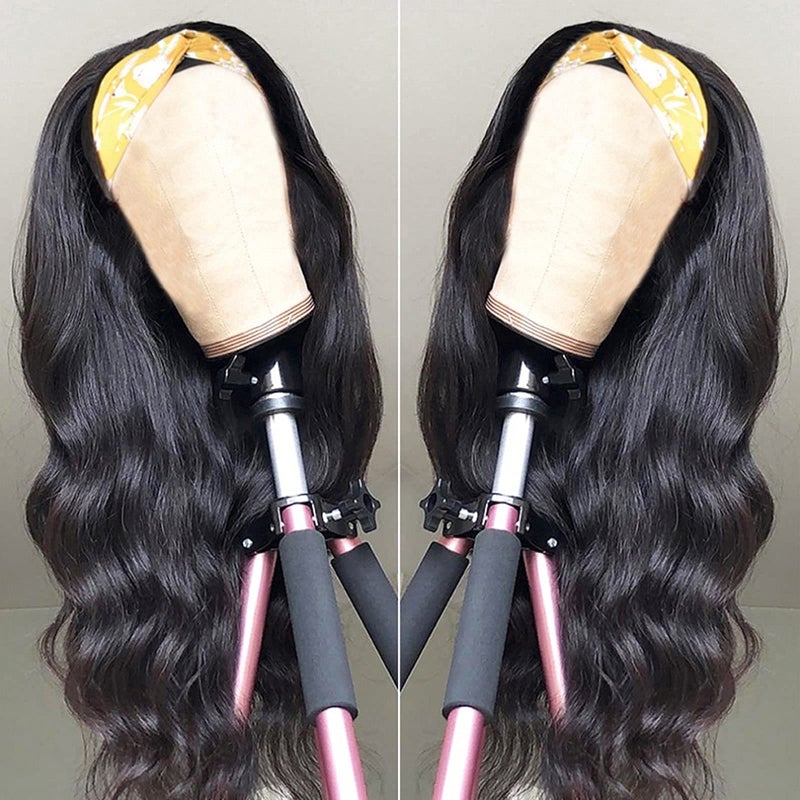 catti Headband Wig Human Hair Body Wave Headband Wigs for Black Women Brazilian Virgin Hair Non Lace Front Wigs Human Hair Headband Wig Wear and Go Guleless Half Wigs Natural Color (12 Inch) - Image 4