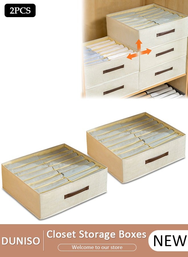 DUNISO 2 Pieces Fabric Closet Storage Organizer Set Foldable Clothes Boxes Large Capacity Wardrobe Stackable Closet Drawer with Handle for Leggings Stockings Socks Underwear - Image 1