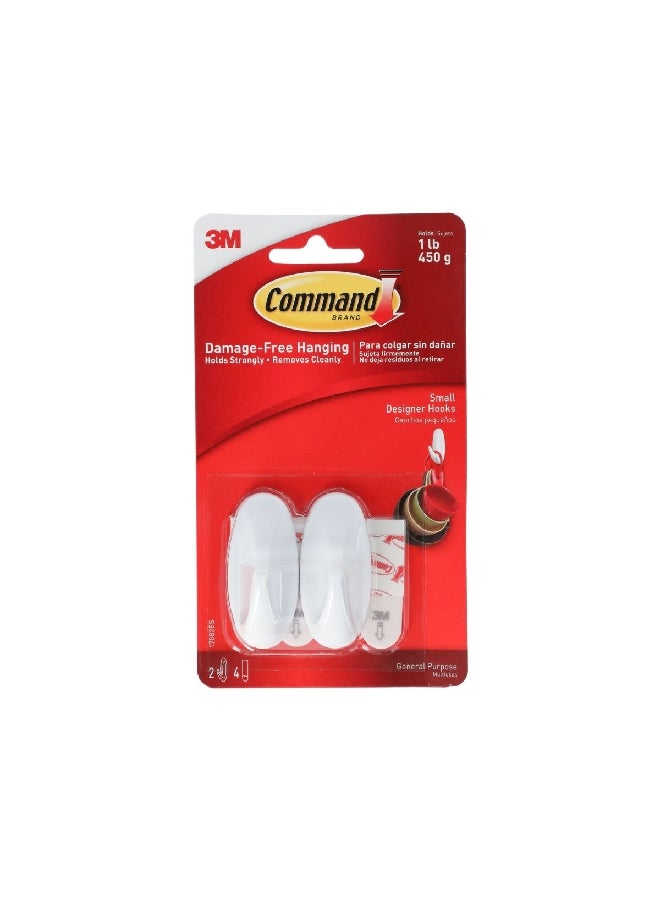 Command 2-Piece Utility Designer Adhesive Hook White Small 17082ES  - Image 1