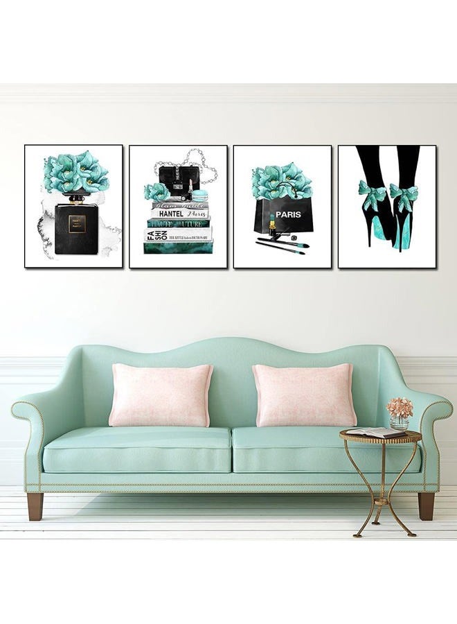 YOWOCAL Fashion Woman Wall Art Canvas Print Poster,8"x12" perfume Handbags High Heels With Flowers Drawing Decor for Living Room Bedroom Girls Dorm Make Up Room(Set of 4,Unframe) - Image 2
