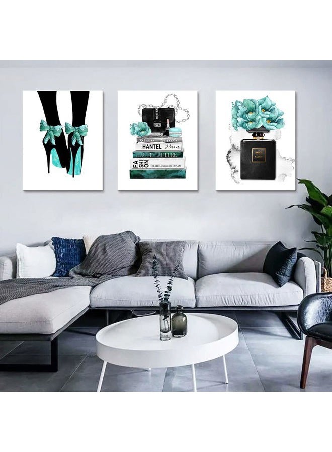 YOWOCAL Fashion Woman Wall Art Canvas Print Poster,8"x12" perfume Handbags High Heels With Flowers Drawing Decor for Living Room Bedroom Girls Dorm Make Up Room(Set of 4,Unframe) - Image 4