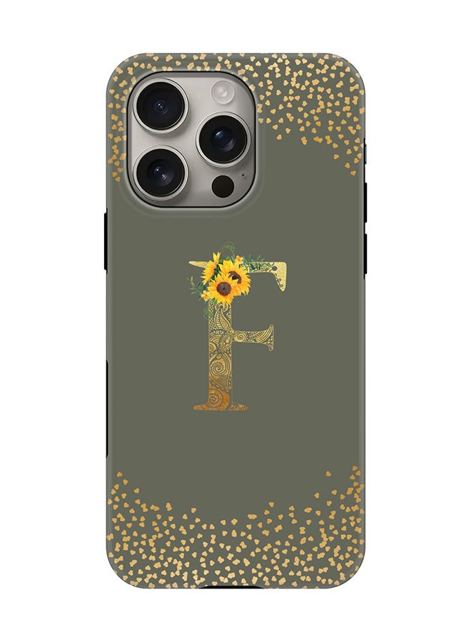 Stylizedd Tough Pro Magnetic Case for iPhone 16 Pro, Dual Layer hybrid PC + TPU Mobile Cover Matte - Custom Floral Monogram - F  (Olive Green ) - Image 1