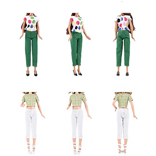 E-TING Lot 10 Items = 5 Sets Doll Clothes Casual Wear Outfit Tops + Pants with 5 Pair Shoes Accessories for 11.5 Inch Doll (Style B) - Image 3