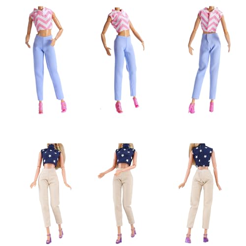 E-TING Lot 10 Items = 5 Sets Doll Clothes Casual Wear Outfit Tops + Pants with 5 Pair Shoes Accessories for 11.5 Inch Doll (Style B) - Image 2