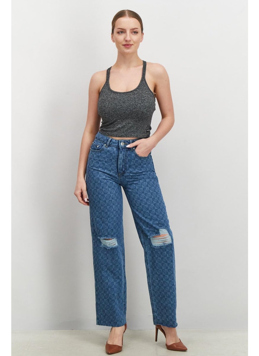 Don't Call Me Jennyfer - Women Straight Fit Non Stretchable Denim Jeans, Blue - Image 1