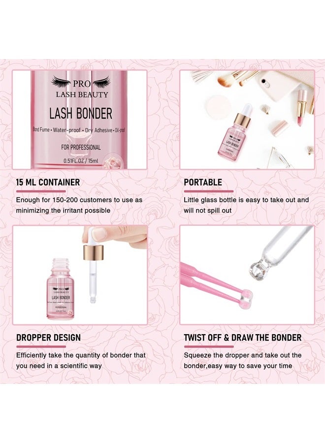 PRO LASHBEAUTY مُعزز الرموش لتمديد الرموش مُعزز لاصق الرموش مُسرع لاصق تمديد الرموش مُثبت لتمديد الرموش احتفاظ أطول مقاوم للماء مقاوم للزيت تصميم قطارة خاص للتحكم في الجرعة (وردي، 15 مل) - Image 3