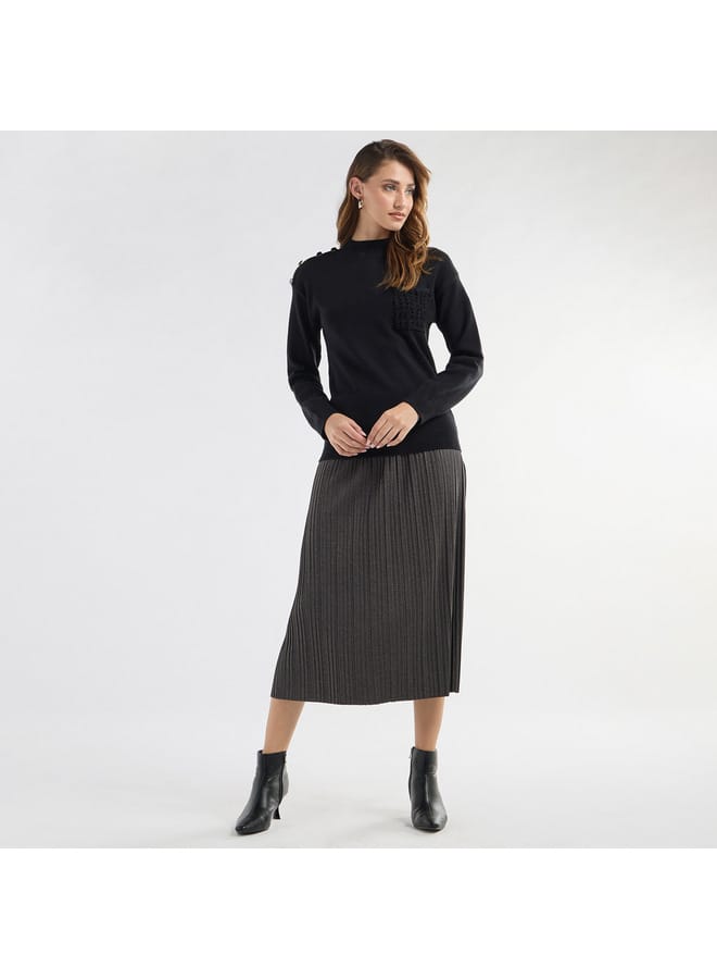 Splash FAV Textured Crew Neck Sweater with Front Pocket  - Image 2
