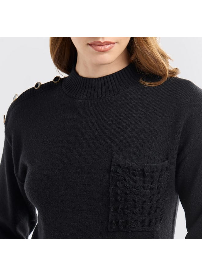 Splash FAV Textured Crew Neck Sweater with Front Pocket  - Image 4