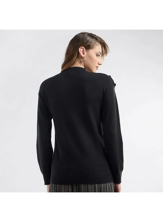 Splash FAV Textured Crew Neck Sweater with Front Pocket