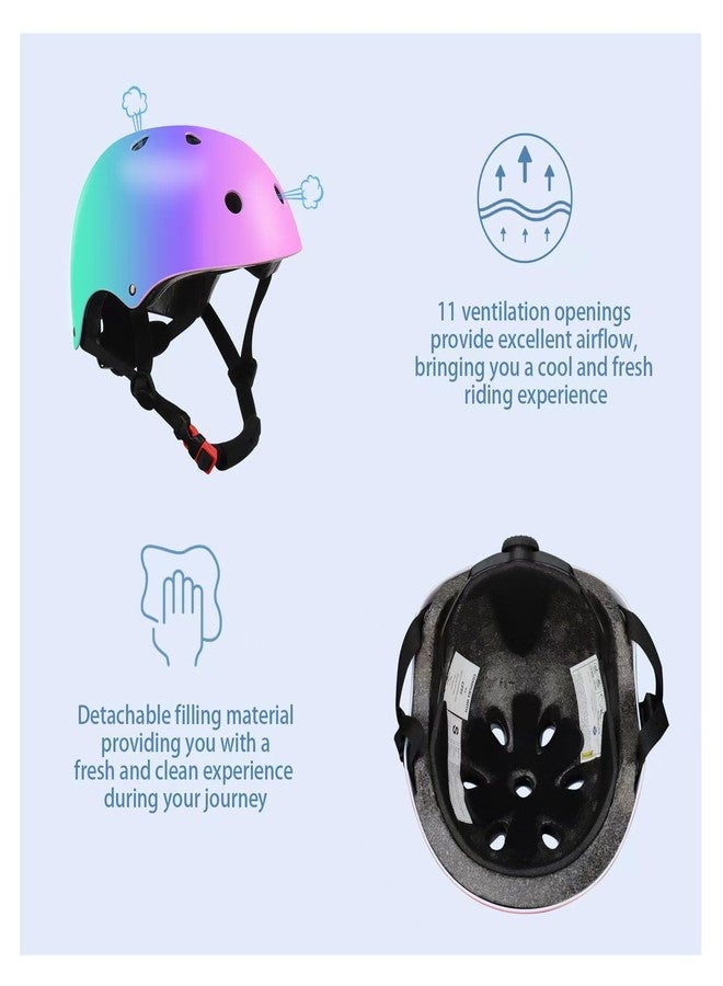TCCVANAS Color Gradient Adjustable Kids Bike Helmet with Knee & Elbow Pads Set | Multi-Sport Safety Gear for Boys & Girls Ages 5-14 | Skateboarding, Scooters, Roller & Inline Skating, Longboarding - Image 3