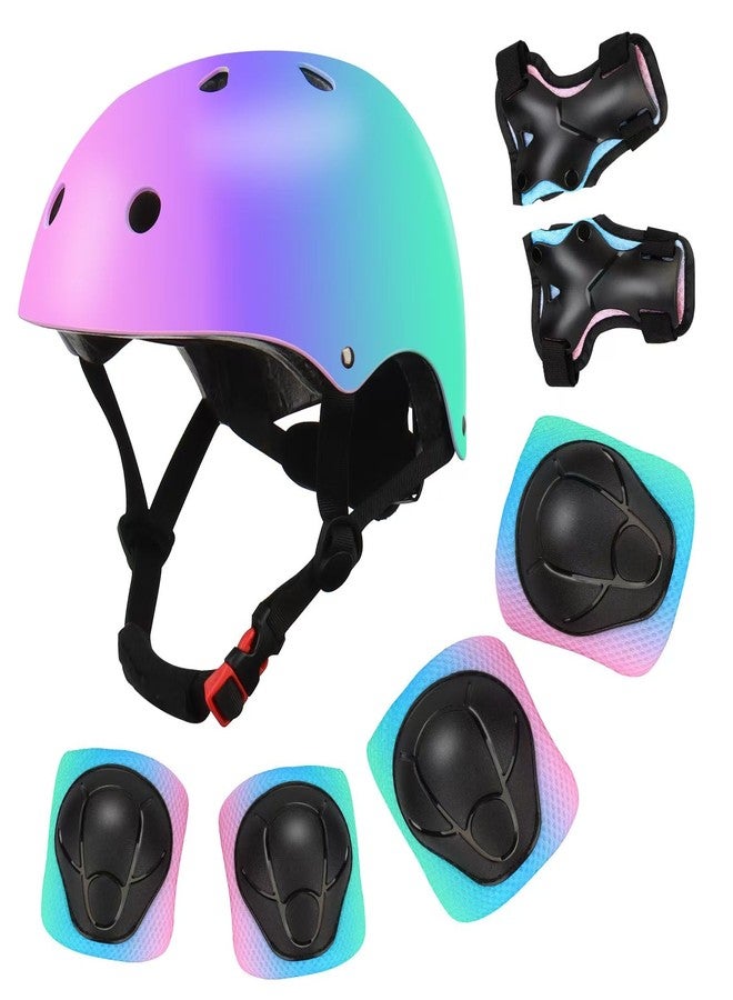 TCCVANAS Color Gradient Adjustable Kids Bike Helmet with Knee & Elbow Pads Set | Multi-Sport Safety Gear for Boys & Girls Ages 5-14 | Skateboarding, Scooters, Roller & Inline Skating, Longboarding - Image 1