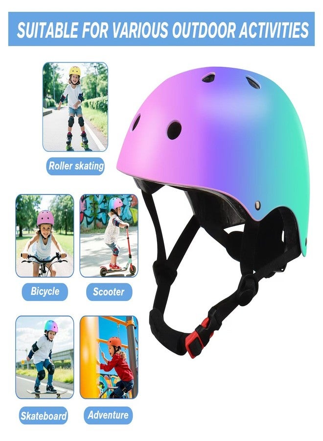 TCCVANAS Color Gradient Adjustable Kids Bike Helmet with Knee & Elbow Pads Set | Multi-Sport Safety Gear for Boys & Girls Ages 5-14 | Skateboarding, Scooters, Roller & Inline Skating, Longboarding - Image 4
