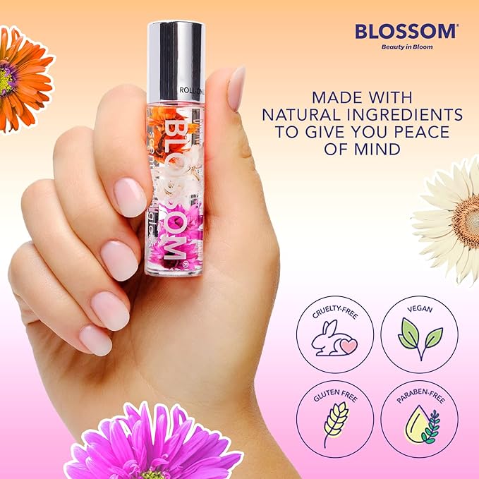 Blossom Roll on Lip Gloss Scented Clear High Shine Moisturizing Lip Oil Non Sticky Infused with Real Flowers Made in USA 02oz Cherry - Image 3