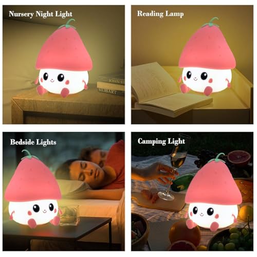 Desidiya® Red Strawberry Rechargeable Silicone Night Lamp - Cute LED Strawberry Lamp, Kids Night Light, Nursery Decor, Birthday Gift, Silicone LED Light - Image 4