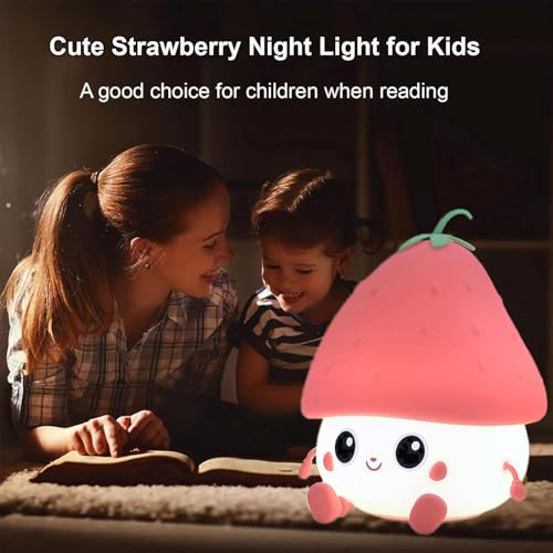 Desidiya® Red Strawberry Rechargeable Silicone Night Lamp - Cute LED Strawberry Lamp, Kids Night Light, Nursery Decor, Birthday Gift, Silicone LED Light - Image 3