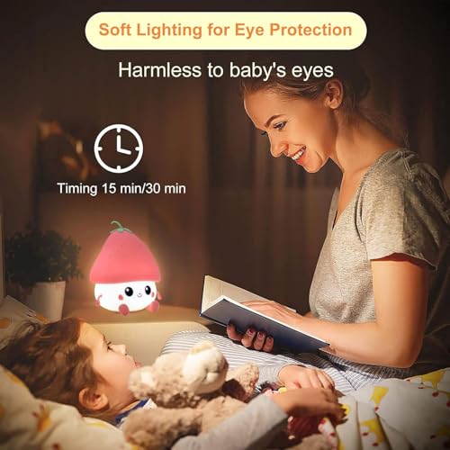 Desidiya® Red Strawberry Rechargeable Silicone Night Lamp - Cute LED Strawberry Lamp, Kids Night Light, Nursery Decor, Birthday Gift, Silicone LED Light - Image 2
