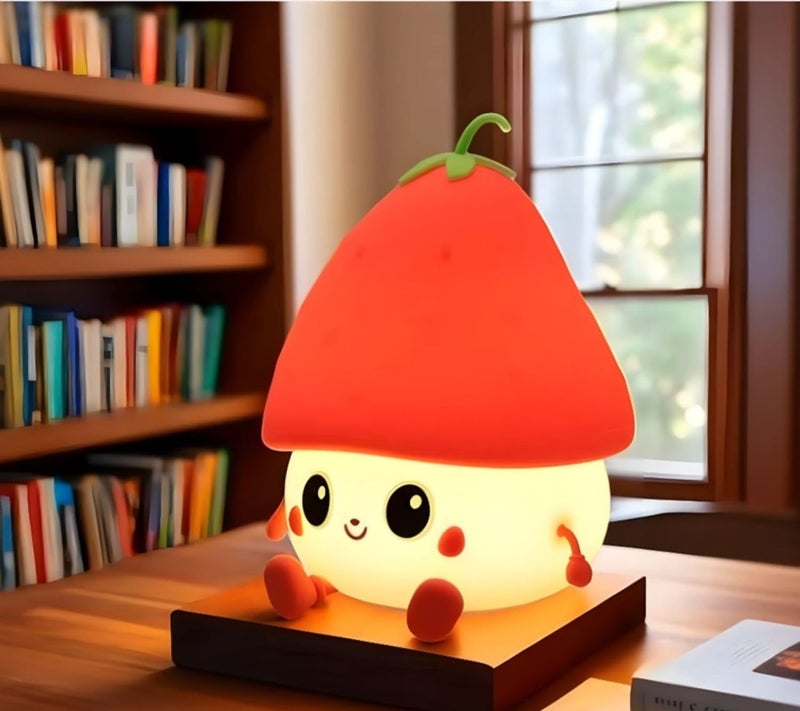 Desidiya® Red Strawberry Rechargeable Silicone Night Lamp - Cute LED Strawberry Lamp, Kids Night Light, Nursery Decor, Birthday Gift, Silicone LED Light - Image 1