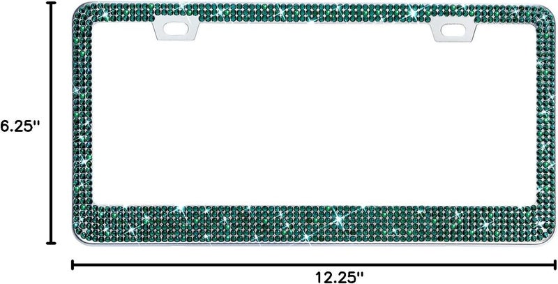 EWBN Bling Rhinestone License Plate Frame for Women, Sparkly License Plate Frames| Stainless Steel Frames & Over 1200 pcs Finest 14 Facets Glass Crystals Premium Diamond(Green) - Image 3