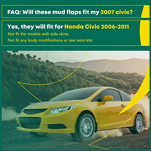 YHTAUTO Set of 4 Mud Flaps Splash Guards Accessories Replacement for Honda Civic 2006-2011 Sedan, Not Fit Side Skirts and Any Body Modifications, Front and Rear LH RH, Black - Image 5