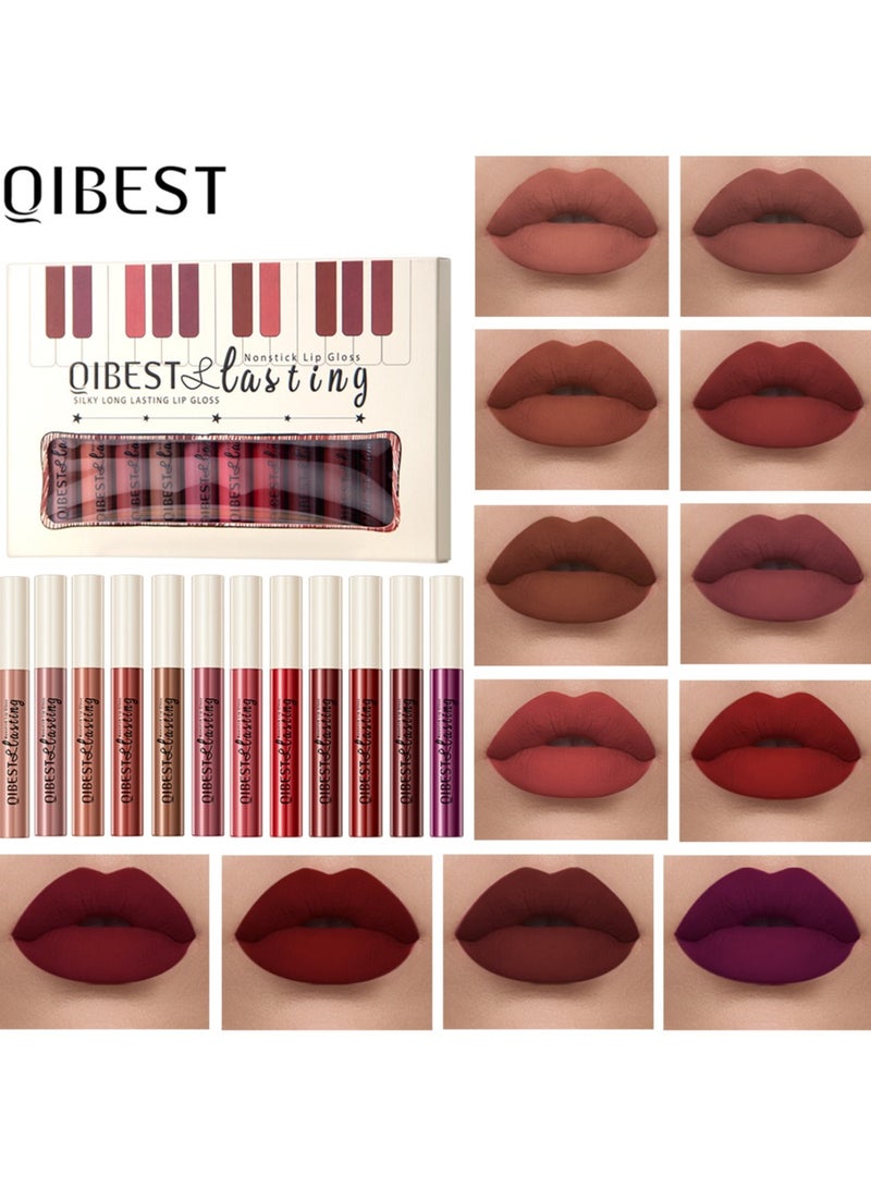 كيو آي بست مجموعة أحمر شفاه سائل غير لاصق ولون ثابت يدوم طويلاً مع لمسة مخملية مقاومة للماء 12 قطعة لمستحضرات التجميل للفتيات والنساء - Image 1
