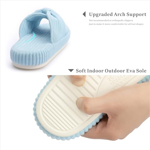 Chantomoo Slippers for Women Memory Foam House Bedroom Corduroy Bow Crossbands Slide Slipper Shoes Comfy Trendy Gift Slippers Light Blue Size7 8 6.5 - Image 4