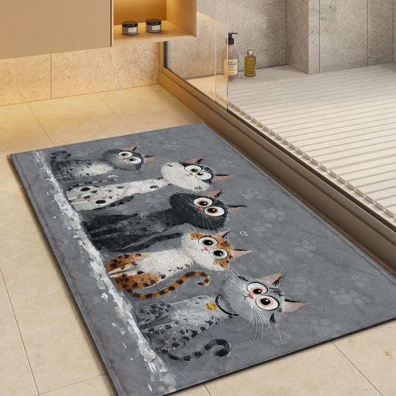 1pc Soft Faux Cashmere Anti Slip Bath Mat 60x90cm With Three Little Cats Pattern Washable Floor Mat For Bathroom Kitchen Porch Entrance Home Decoration - Image 2