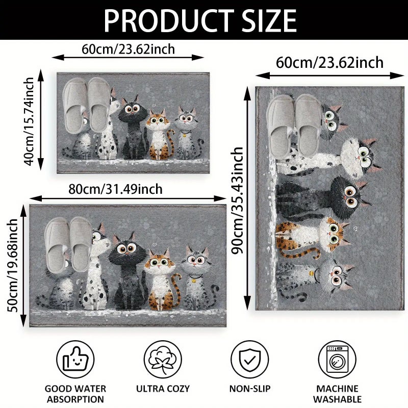 1pc Soft Faux Cashmere Anti Slip Bath Mat 60x90cm With Three Little Cats Pattern Washable Floor Mat For Bathroom Kitchen Porch Entrance Home Decoration - Image 4