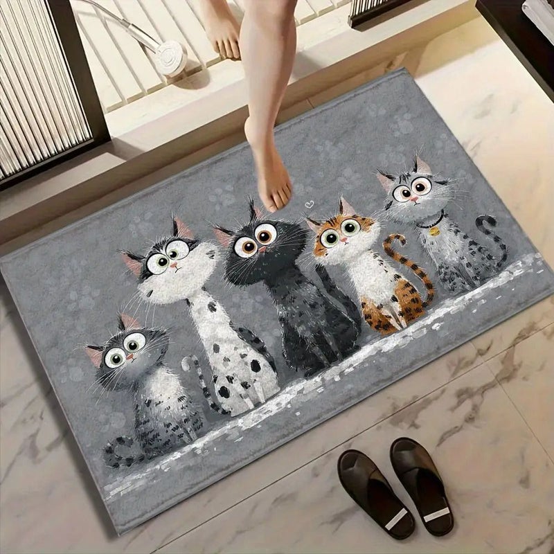 1pc Soft Faux Cashmere Anti Slip Bath Mat 60x90cm With Three Little Cats Pattern Washable Floor Mat For Bathroom Kitchen Porch Entrance Home Decoration - Image 1