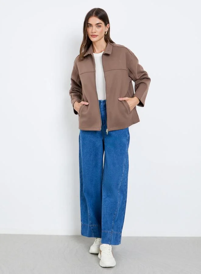 Styli Styli Women Brown Oversized Bomber Jacket