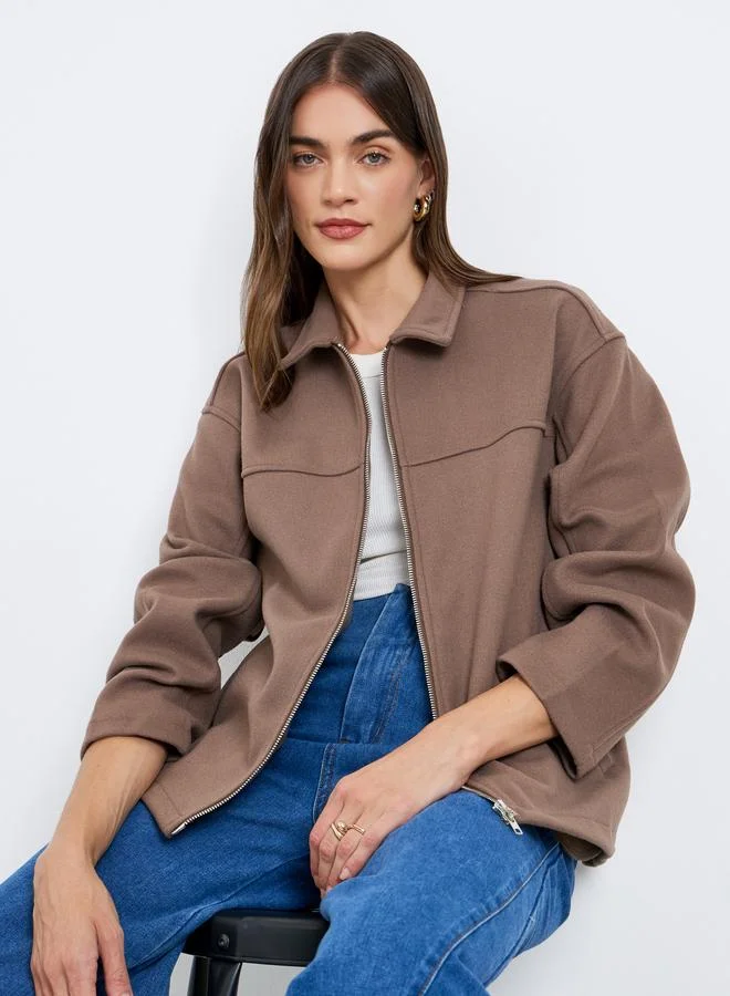 Styli Women Brown Oversized Bomber Jacket