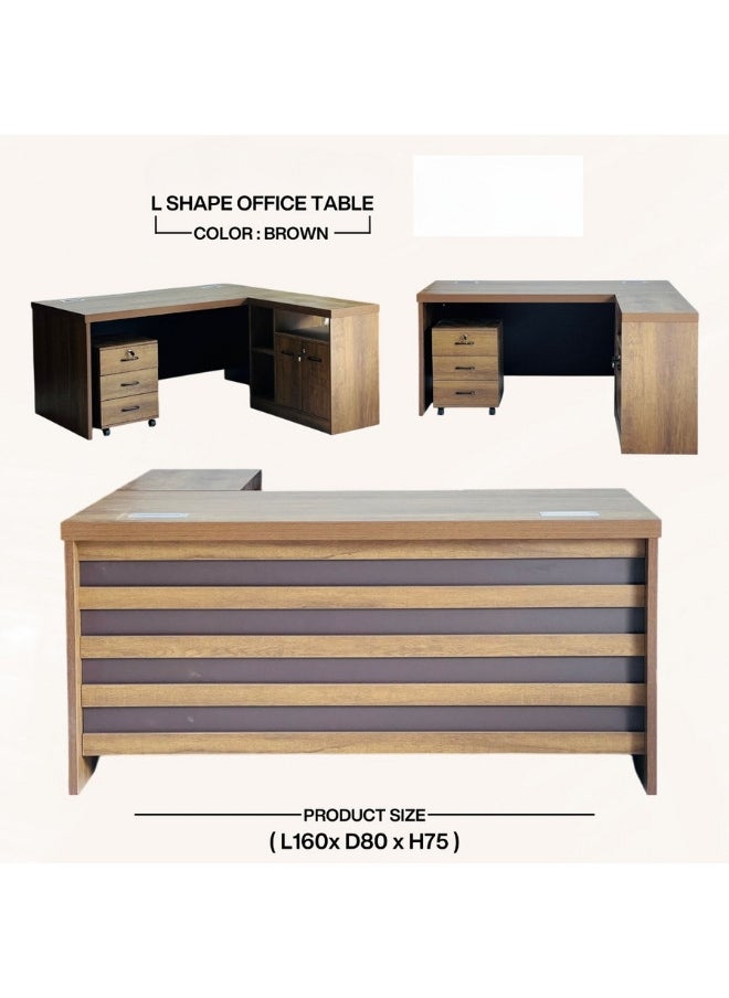 ALWASIT HOME ALWASIT HOME L shape office tabe|L shape office tabe with drawers |Office Manager Table L Shape|L shape office table for Home | Color Grey/Walnut |L 160*W80*H75 cm  - Image 4