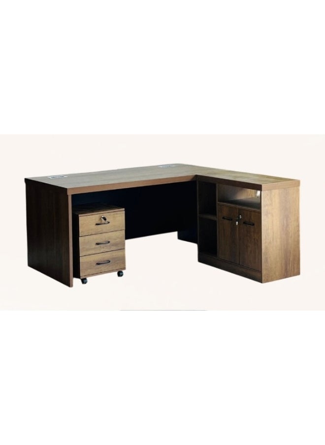 ALWASIT HOME ALWASIT HOME L shape office tabe|L shape office tabe with drawers |Office Manager Table L Shape|L shape office table for Home | Color Grey/Walnut |L 160*W80*H75 cm  - Image 2