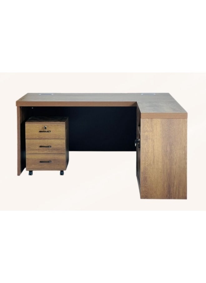 ALWASIT HOME ALWASIT HOME L shape office tabe|L shape office tabe with drawers |Office Manager Table L Shape|L shape office table for Home | Color Grey/Walnut |L 160*W80*H75 cm  - Image 3