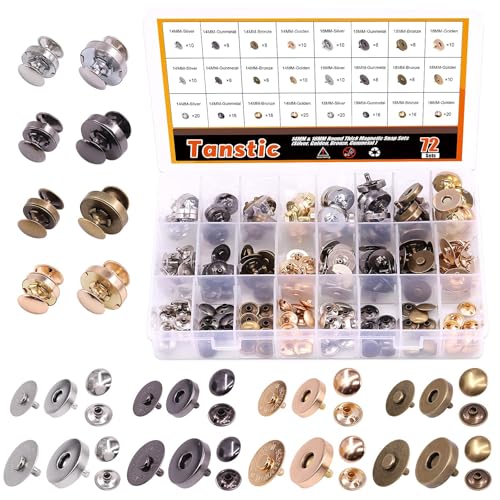Tanstic 72 Sets 14mm and 18mm 4 Color Round Magnetic Snap Sets, Strong Magnetic Button Clasps Double-Sided Magnetic Leather Snaps for Clothes, Jackets, Jeans Wears, Bracelets, DIY Craft Sets - Image 1