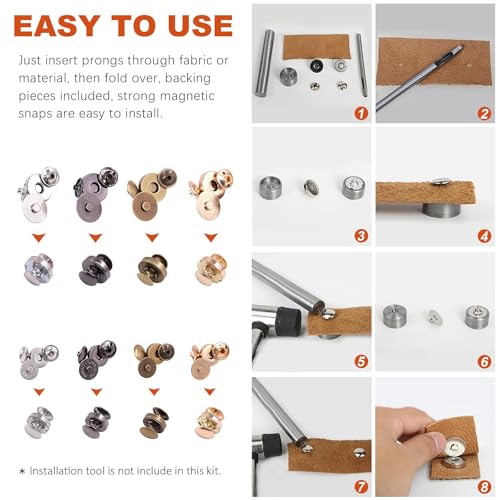 Tanstic 72 Sets 14mm and 18mm 4 Color Round Magnetic Snap Sets, Strong Magnetic Button Clasps Double-Sided Magnetic Leather Snaps for Clothes, Jackets, Jeans Wears, Bracelets, DIY Craft Sets - Image 5