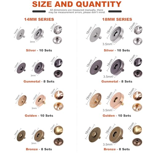 Tanstic 72 Sets 14mm and 18mm 4 Color Round Magnetic Snap Sets, Strong Magnetic Button Clasps Double-Sided Magnetic Leather Snaps for Clothes, Jackets, Jeans Wears, Bracelets, DIY Craft Sets - Image 2