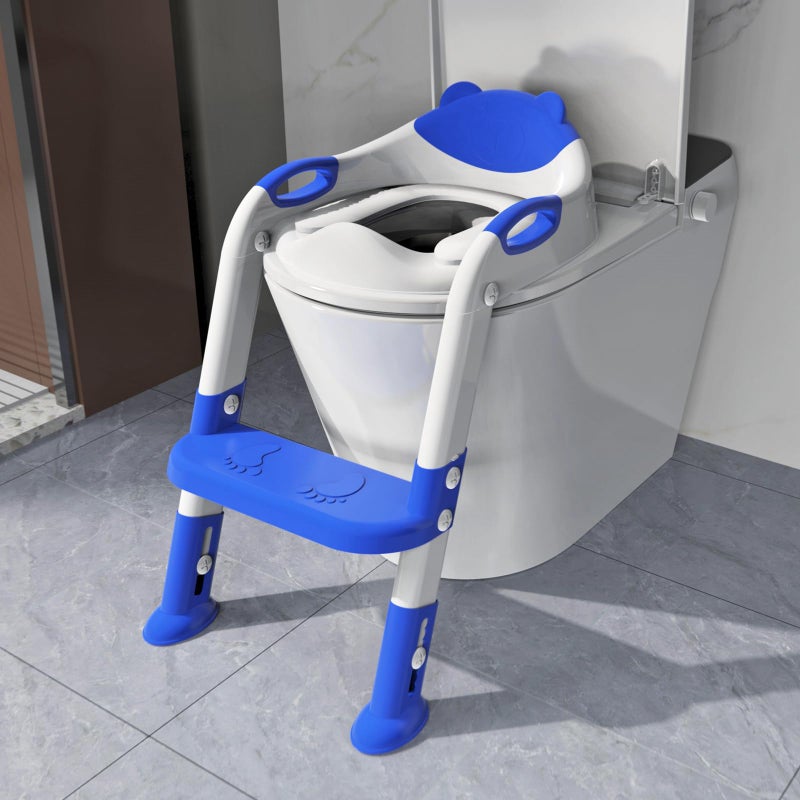 SKYROKU Potty Training Seat with Step Stool Ladder SKYROKU Potty Training Toilet for Kids Boys Girls Toddlers Comfortable Safe Potty Seat with AntiSlip Pads Ladder Navy Blue 