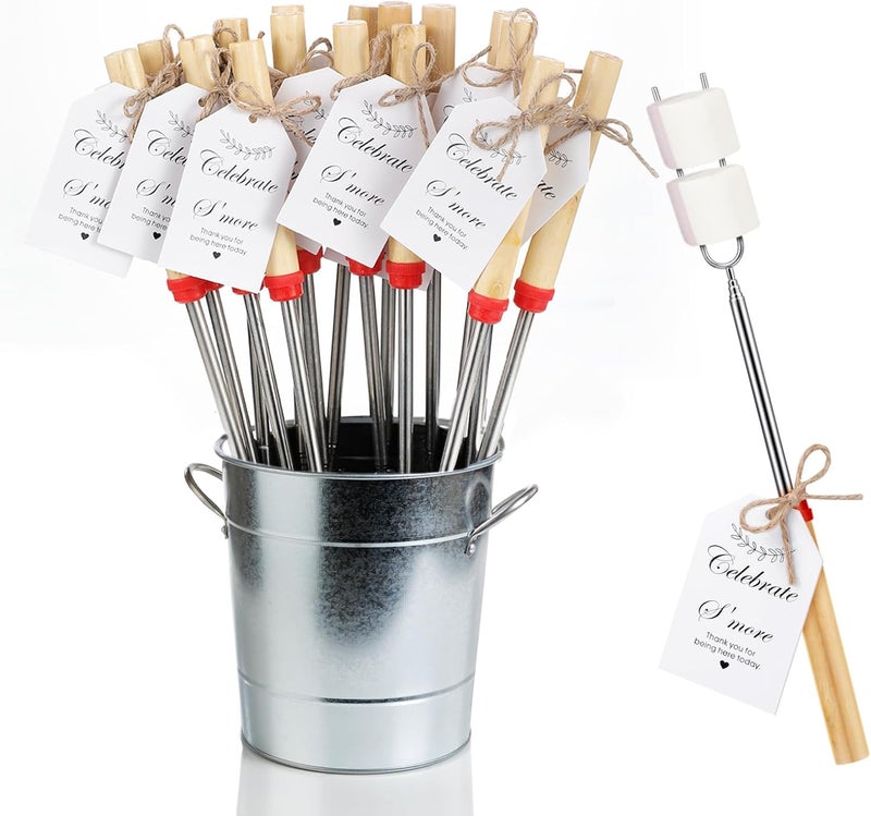Yoande 24 Sets S'mores Party Favor Includes Smores Sticks for Fire Pit Celebrate Smore Birthday Party Favors Tags with String Extendable Marshmellow Sticks Smores Skewers for Wedding Camping - Image 1