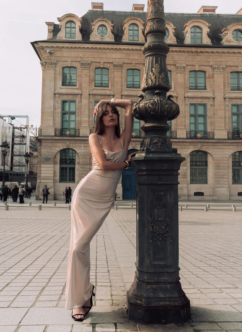Lichi Thin-strapped maxi combination dress
