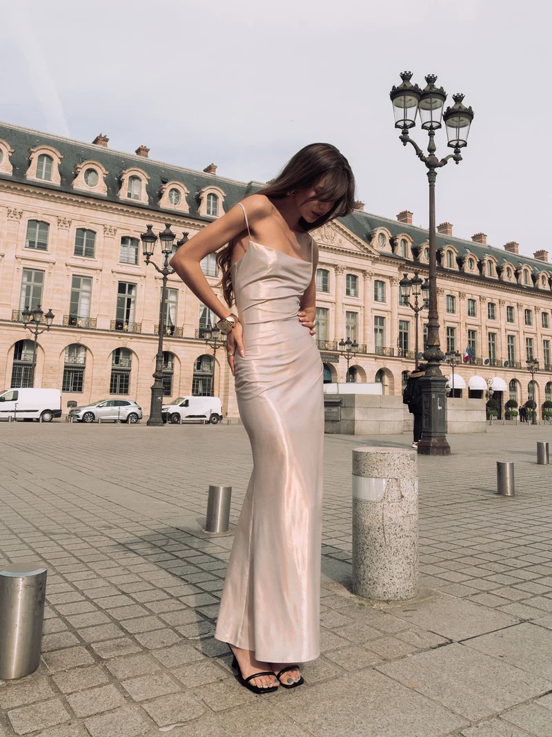 Lichi Thin-strapped maxi combination dress