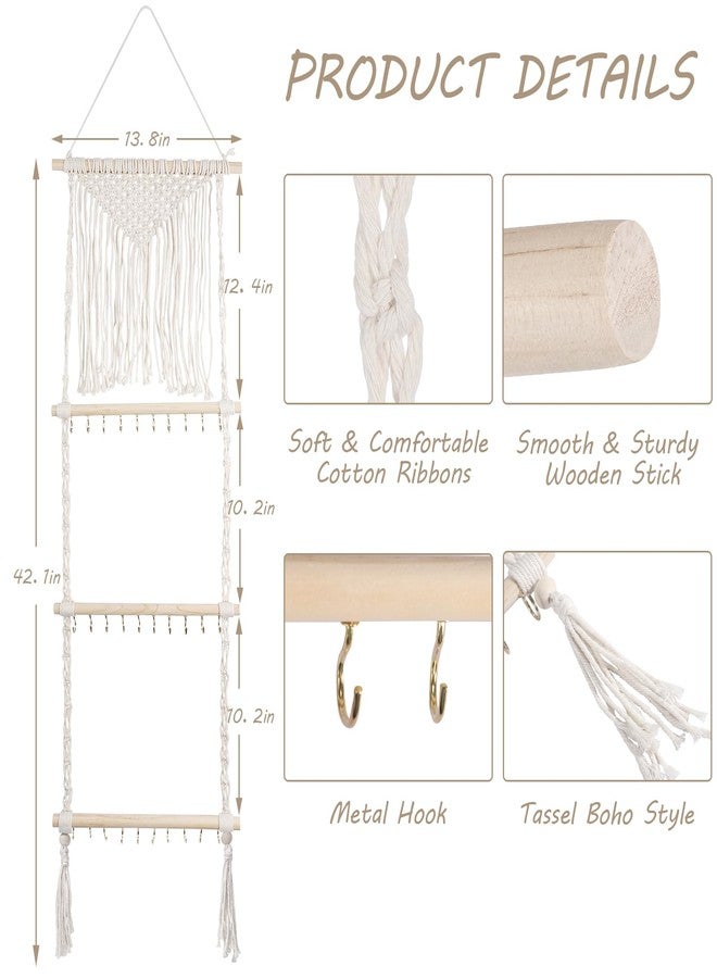 Teniinet Hanging Jewelry Organizer, Boho Macrame Necklace Hanger Wall Mounted with 30 Hooks,Door Hanging Jewelry Holder with Tassel for Necklaces Display Organizer(Necklace Holder) - Image 2