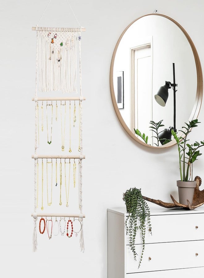 Teniinet Hanging Jewelry Organizer, Boho Macrame Necklace Hanger Wall Mounted with 30 Hooks,Door Hanging Jewelry Holder with Tassel for Necklaces Display Organizer(Necklace Holder) - Image 5