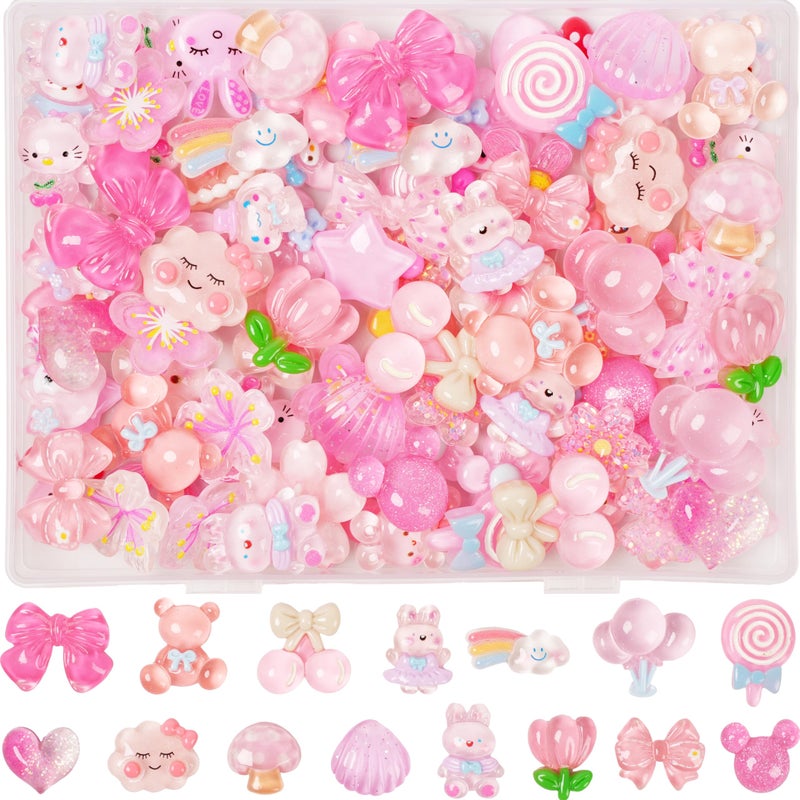 Damyda 70 Pcs Resin Charms Slime pink Charms Cute Embellishments Bulk Mixed Ornament Decorations Accessories