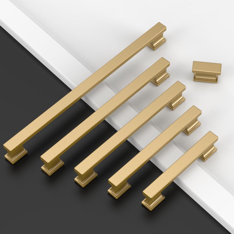 Amerdeco 10 Pack Champagne Bronze Cabinet Pulls 5 Inch(128mm) Hole Center Kitchen Cabient Hardware Brushed Brass Cabinet Handles Gold Drawer Pulls ZH00013 - Image 2