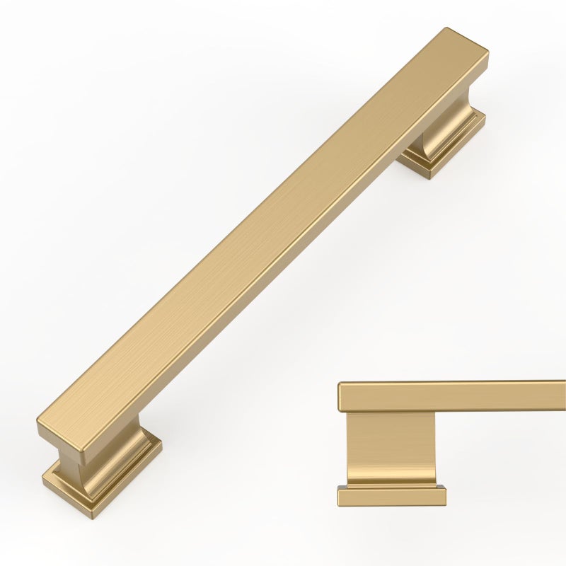 Amerdeco 10 Pack Champagne Bronze Cabinet Pulls 5 Inch(128mm) Hole Center Kitchen Cabient Hardware Brushed Brass Cabinet Handles Gold Drawer Pulls ZH00013 - Image 1